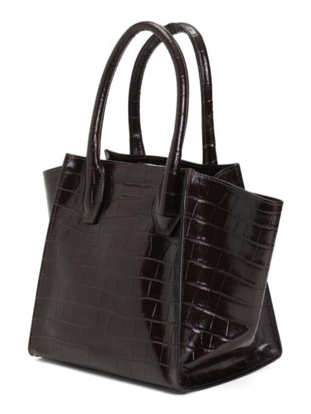 PRATESI Patent Leather Crocodile Structured Small Wing Gusset Tote - Picture 3 of 6